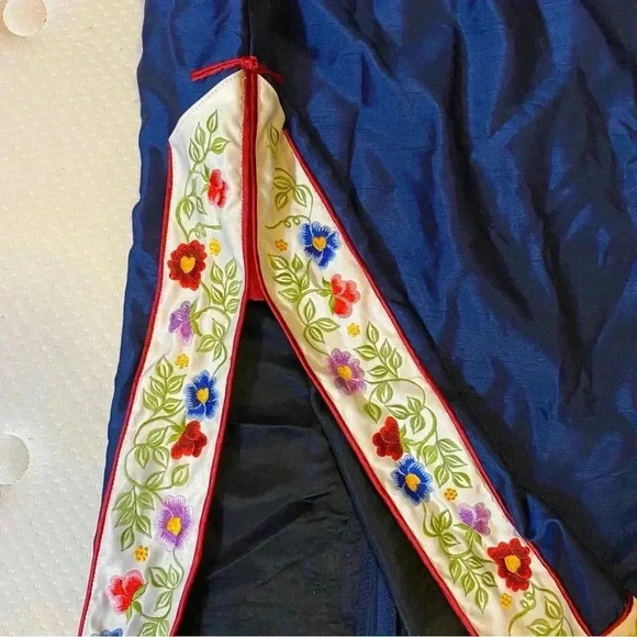 Asian-style Women's Evening Party Dress Back Zip Floral-Ivy Print Sapphire Blue - Picture 9 of 16